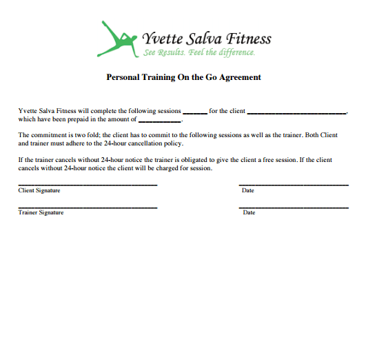 Personal trainer client agreement